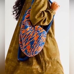 Free People Orange Blue Crochet Adjustable Strap Bag Backpack